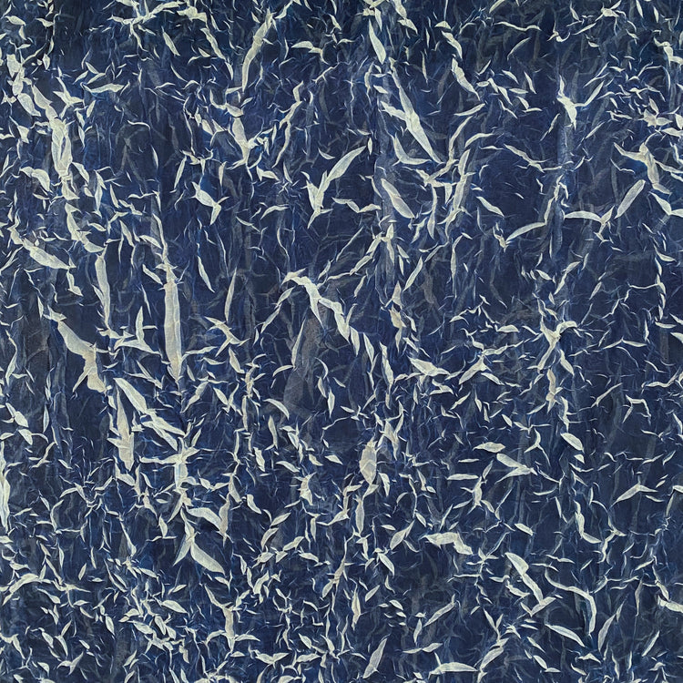 Pliage Creased Plisse Chiffon - Midnight Blue / White