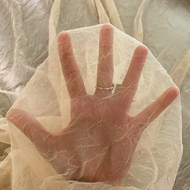 Creased Mesh Knit - Weft Stretch - Beige