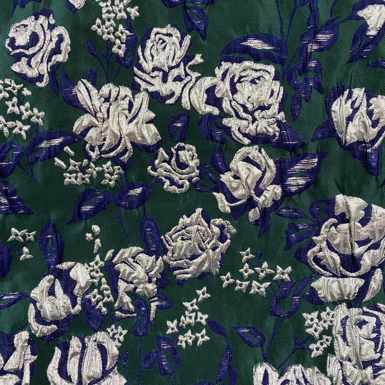 Raised Rose Vine Brocade - Metallic - Silver/Green