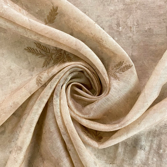 Embroidered Botanical Silk Cotton Voile - Moccasin