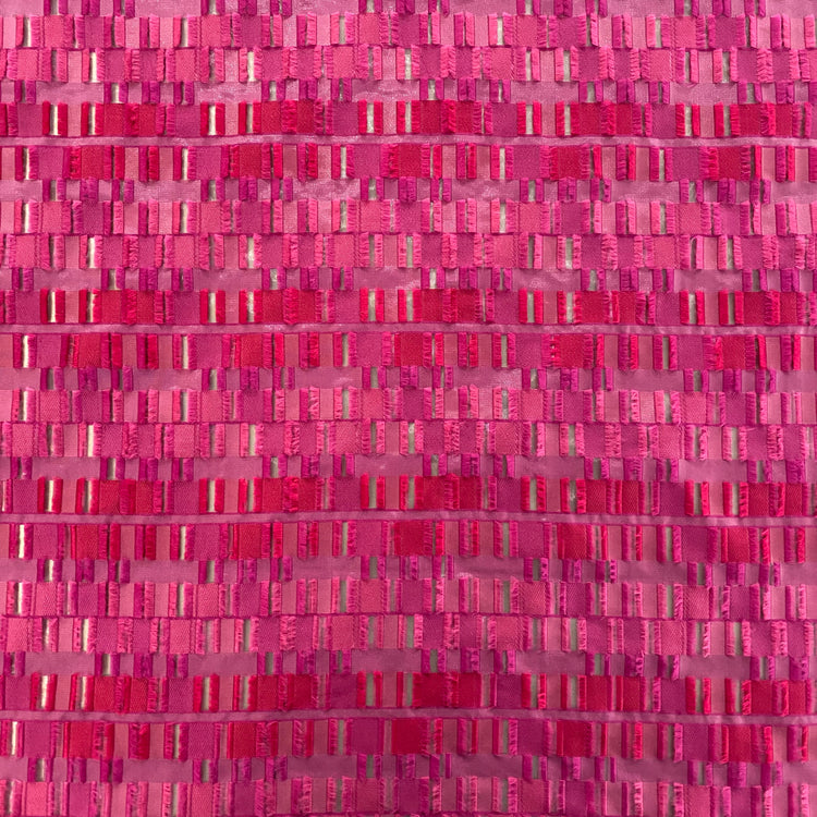 Rectangular Checkerboard Fringe Devore Organza - Fuchsia