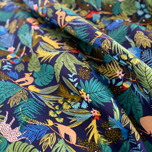 Global Jungle Cotton Lawn - Multicoloured / Navy