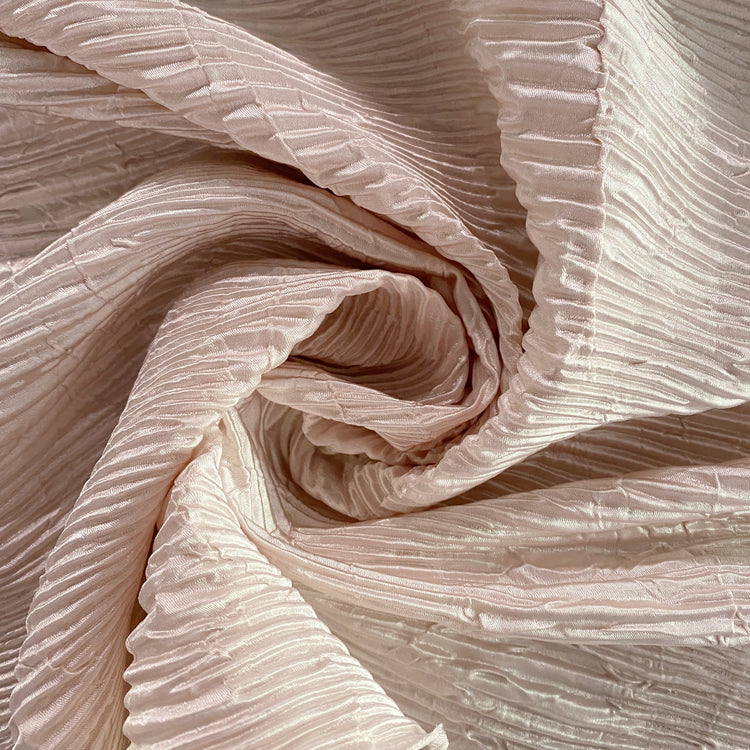 Crushed Striped Plisse Satin - Blush White