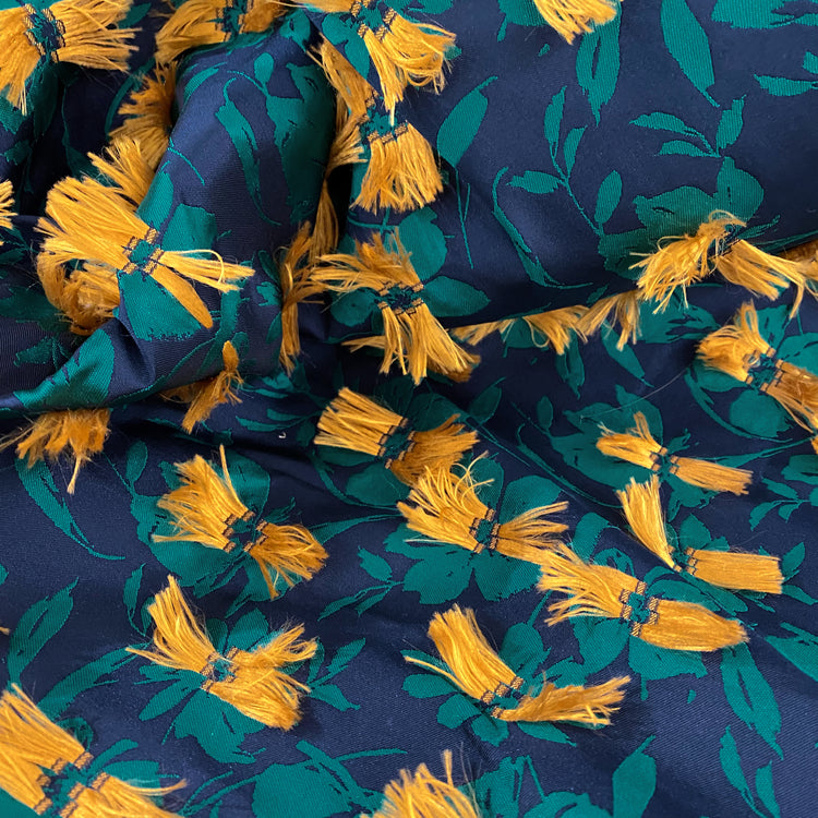 Fringed Floral Acrylic/Poly/Lurex Damask - Green/Yellow