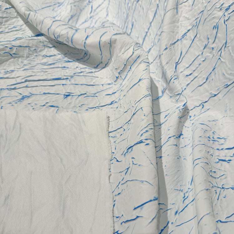Abstract Frottage Print Sateen - White/Blue