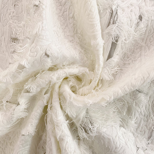 Chenille Cotton Fringe Tapestry Jacquard - White