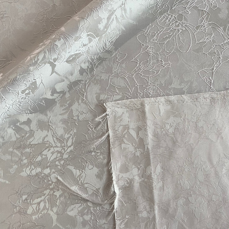 Rose Embroidered Satin Jacquard - White