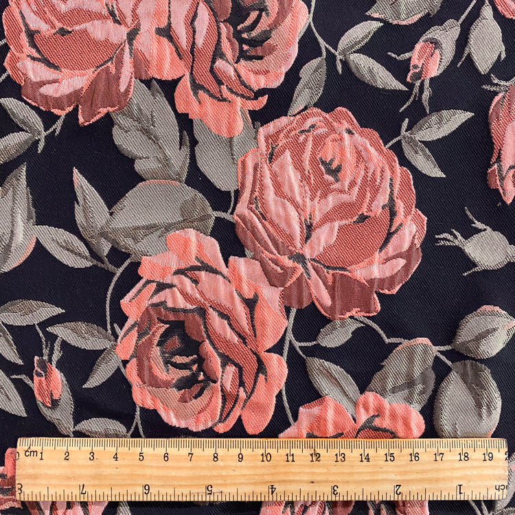 Winter Rose Cloqué Brocade - Pink / Tan / Navy