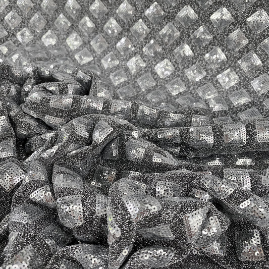 Diamond Sequinned Poly/PET Fine Boucle Knit - Silver