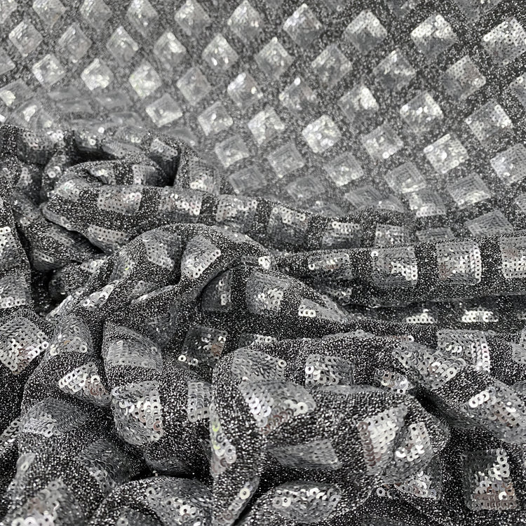 Diamond Sequinned Poly/PET Fine Boucle Knit - Silver