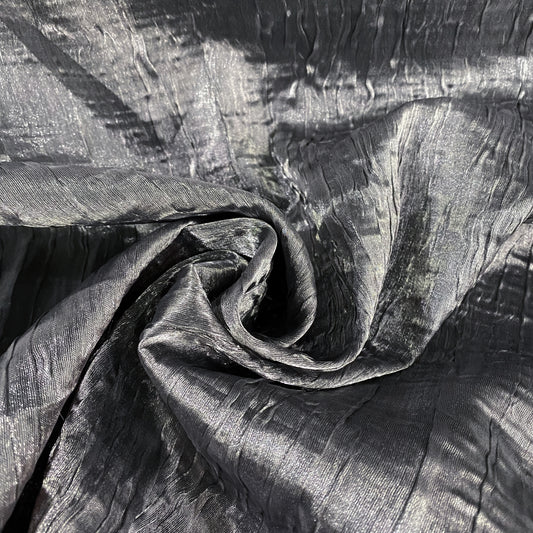 Bonded Crinkled Satin - Metallic Warp - Silver Grey
