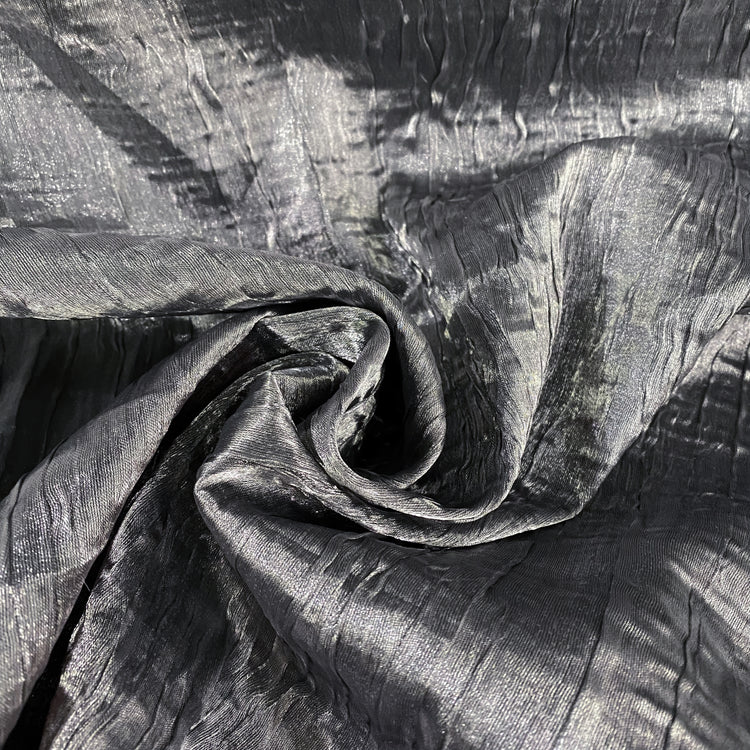 Bonded Crinkled Satin - Metallic Warp - Silver Grey