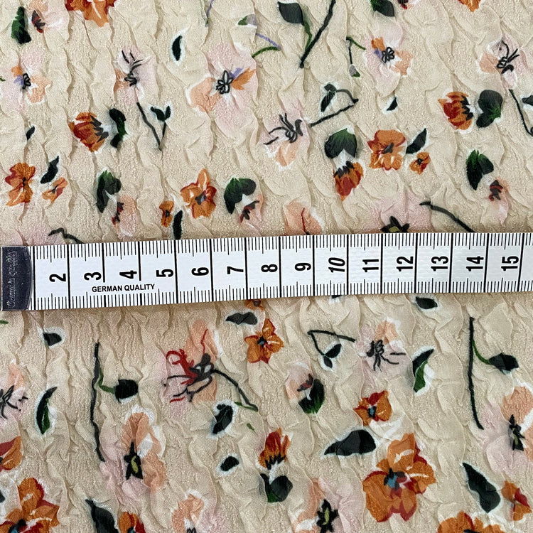 Delicate Floral Printed Plain Weave - Biscuit/Orange