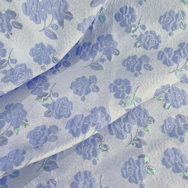 Floral Vine Poly/Lurex/Nylon Brocade - Powder Blue/Mint