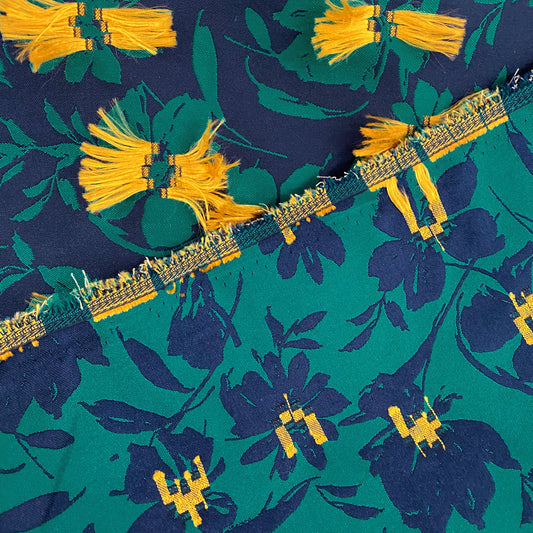 Fringed Floral Acrylic/Poly/Lurex Damask - Green/Yellow