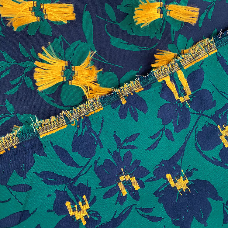 Fringed Floral Acrylic/Poly/Lurex Damask - Green/Yellow