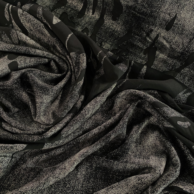 Dripping Denim Devoré Burnout Chiffon - Black / Silver