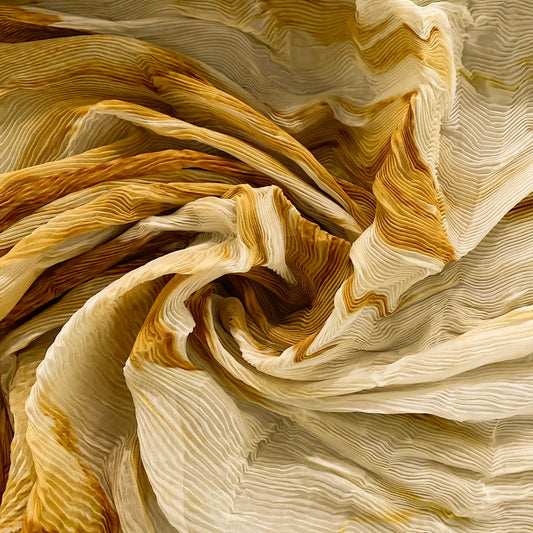 Flame Print Plisse Chiffon - Dark Goldenrod / Pale Yellow