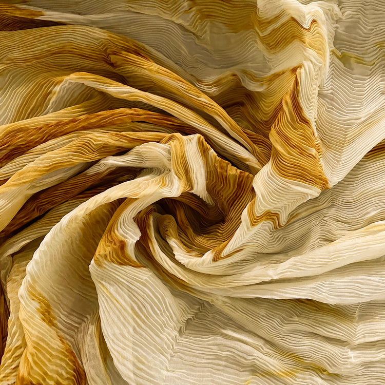 Flame Print Plisse Chiffon - Dark Goldenrod / Pale Yellow