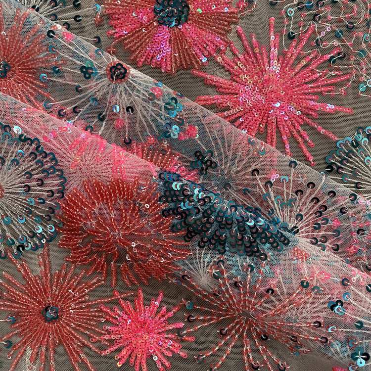 Firework Floral Sequinned Net - Pink / Blue