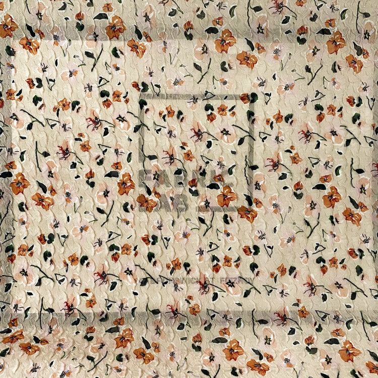Delicate Floral Printed Plain Weave - Biscuit/Orange