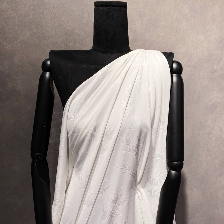 Bamboo Leaf Damask - Duck Weave - White
