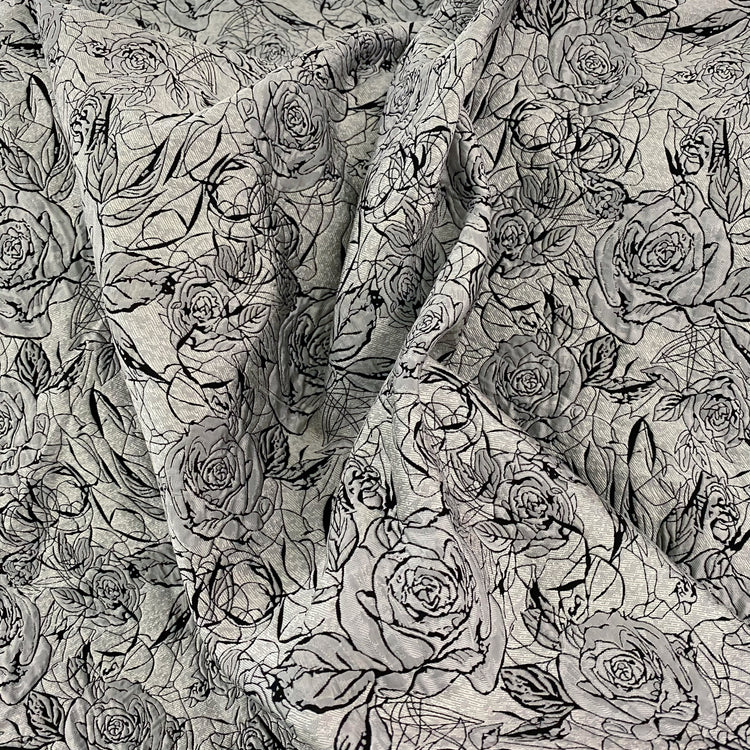 Raised Rose Garden Jacquard - Smoke Grey/Black