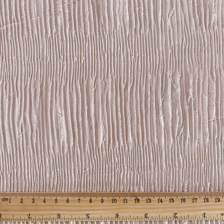 Crushed Striped Plisse Satin - Blush White