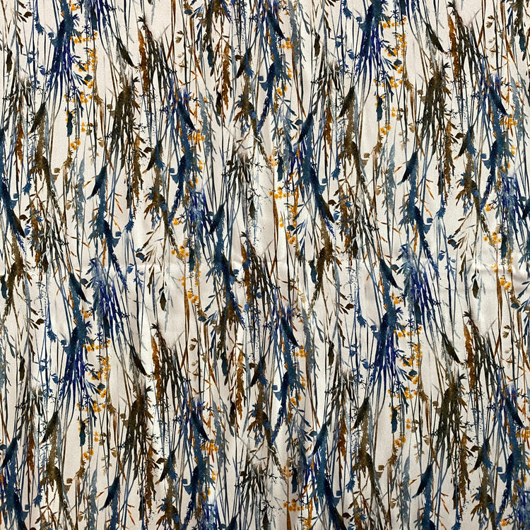 Painterly Wild Grass Stretch Silk Satin - White / Multicoloured