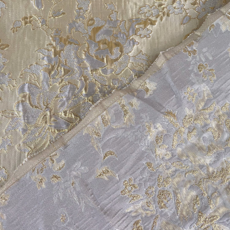 Gold Leaf Rose Brocade - Gold/Light Steel Blue