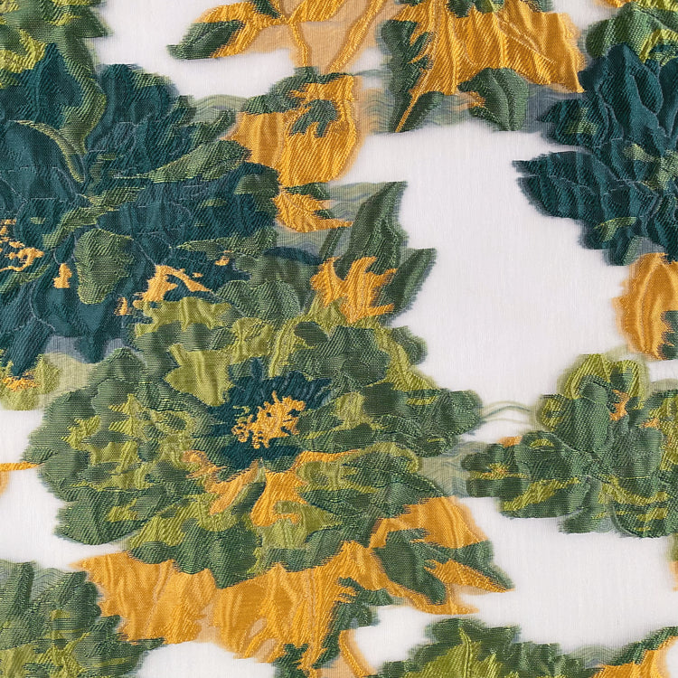 Floral Brocade Organza - Sage Green/Teal