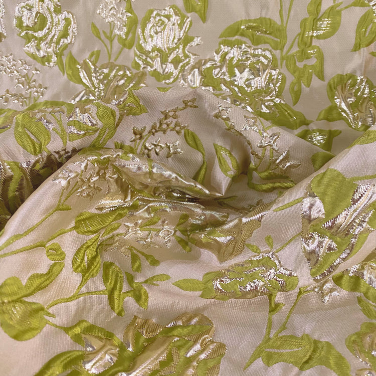 Raised Rose Vine Brocade - Metallic - Pale Green