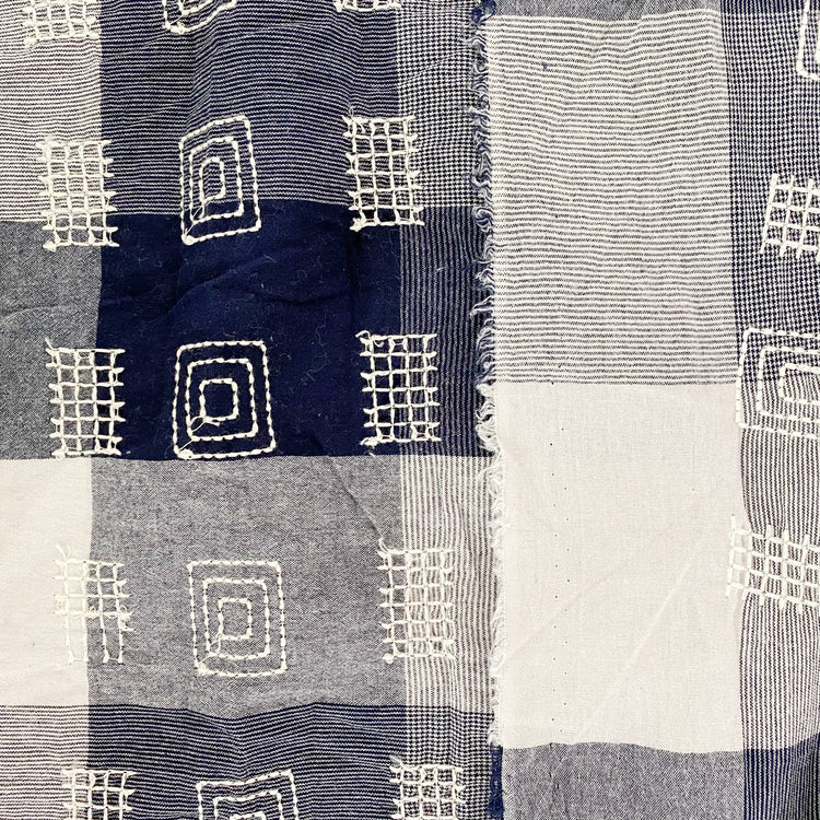 Square Grid Embroidered Cotton Gingham - Steel Blue