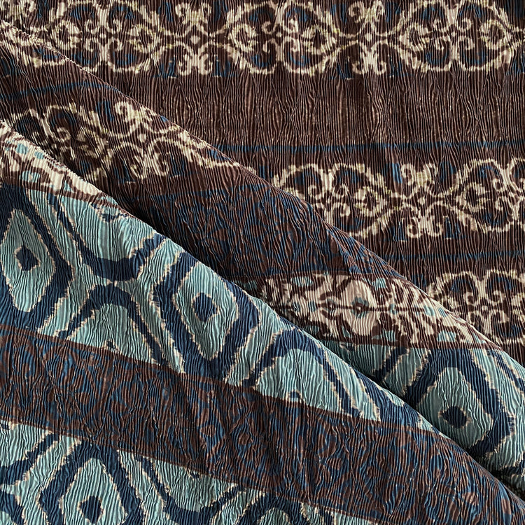 Ikat Woodgrain Plisse Satin - Turquoise / Umber / Cream