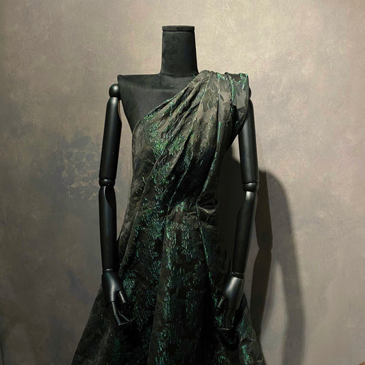 Gilded Lily Cloqué Brocade - Dark Green / Black
