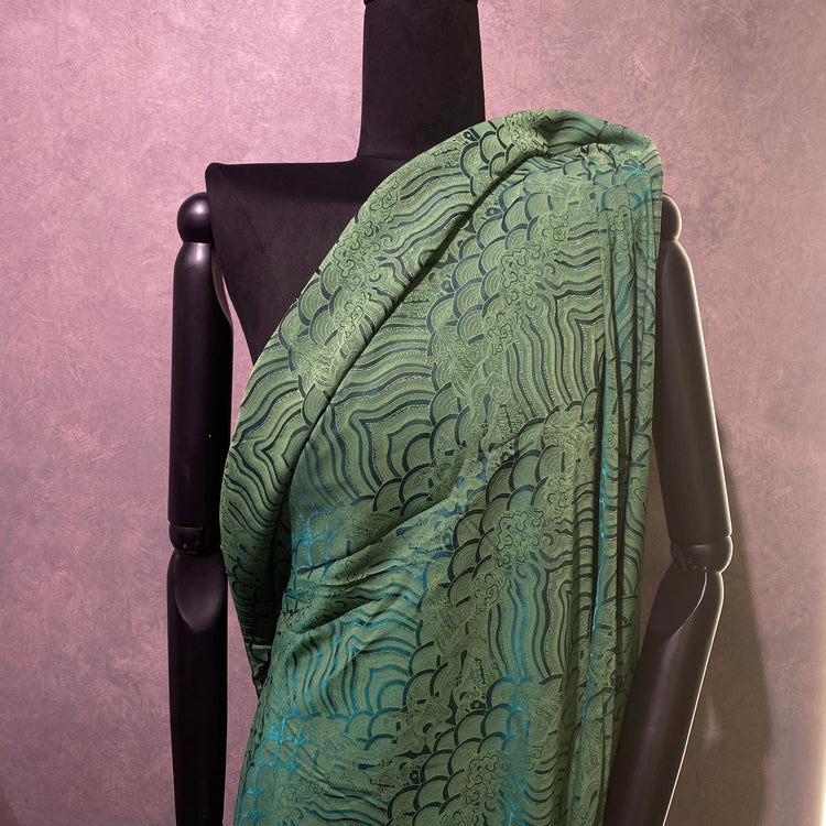 Seigaiha Motif Damask Woven - Moss Green / Emerald