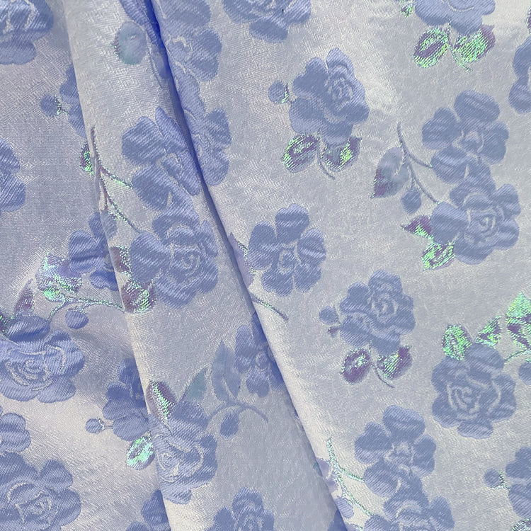 Floral Vine Poly/Lurex/Nylon Brocade - Powder Blue/Mint