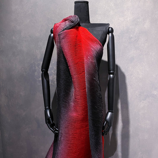 Gradient Plisse Organza - Red / Black