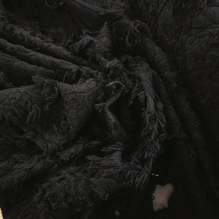 Chenille Cotton Fringe Tapestry Jacquard - Black