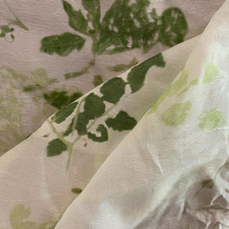 Leaf Impression Floral Jacquard Voile - Forest Green / Ivory
