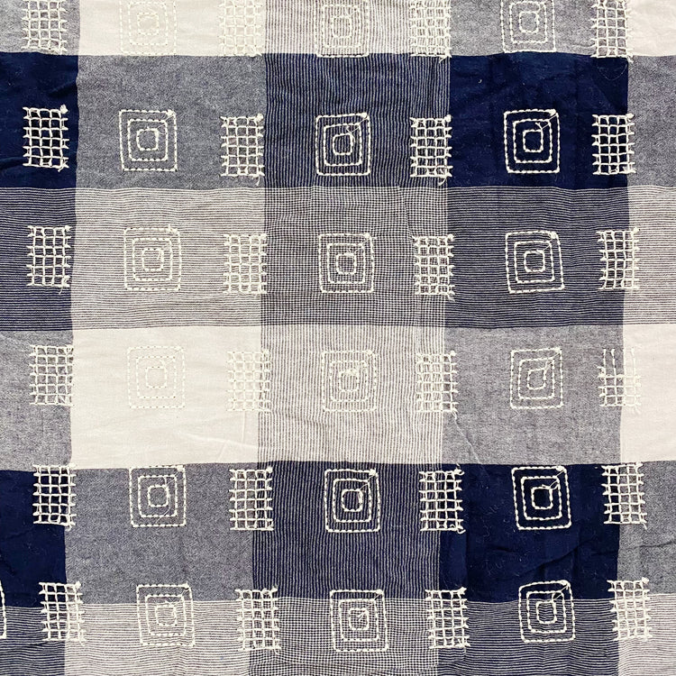 Square Grid Embroidered Cotton Gingham - Steel Blue
