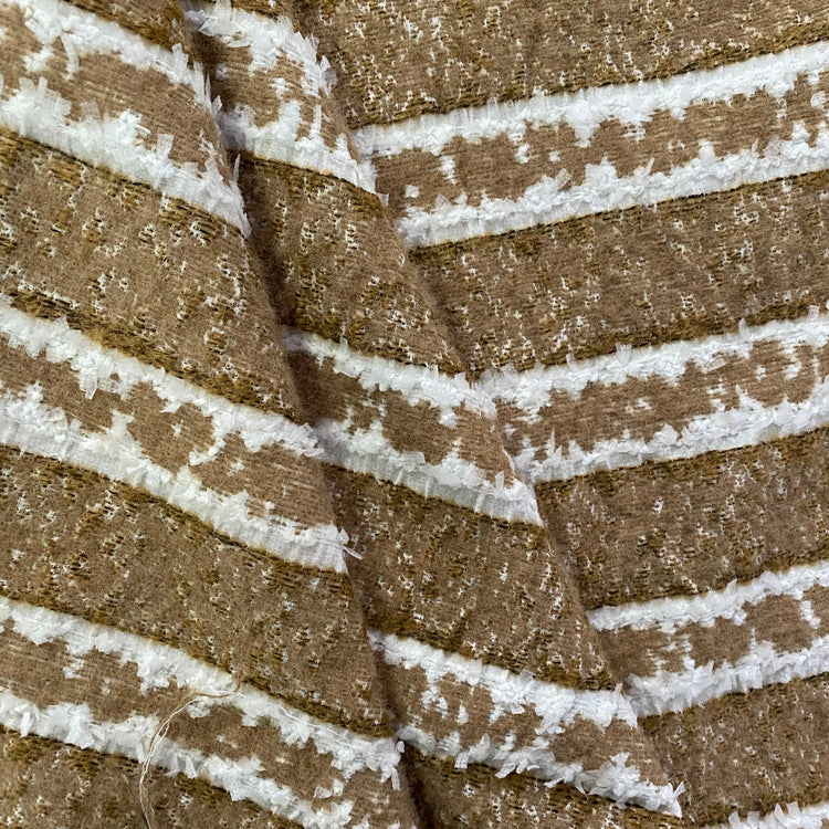 Cut-Pile Striped Napped Coating - Burly Wood / White