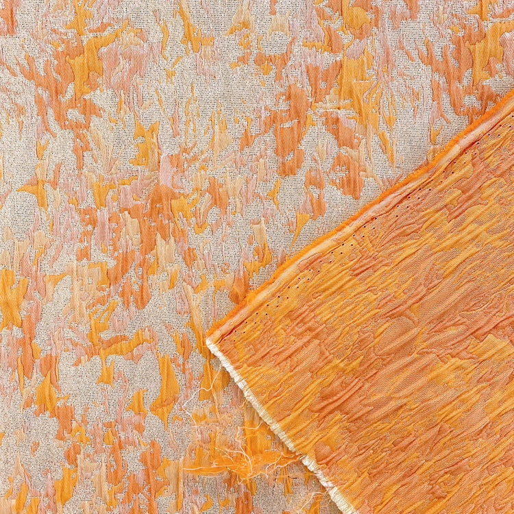Abstract Metallic Cloqué Brocade - Orange / Platinum