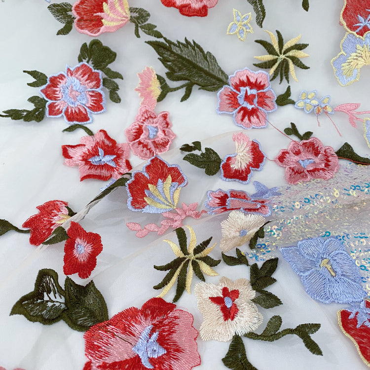 Floral Embroidery Mesh Knit - Pale Salmon/Red