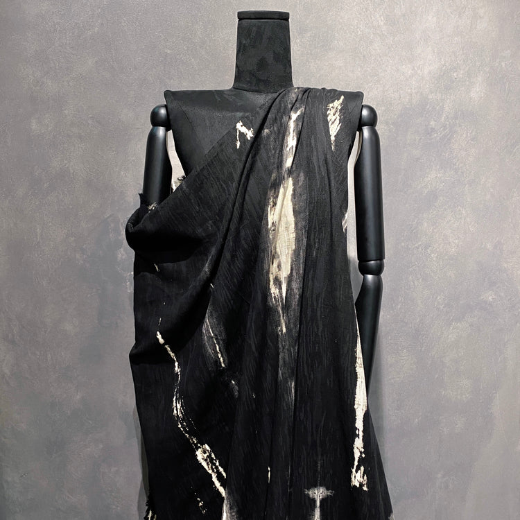 Shibori Dye Dobby Linen Gauze - Black / Ivory