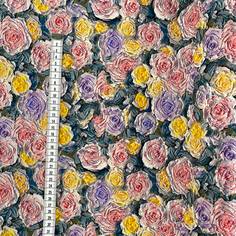 Oil-Painted Cabbage Roses Cotton Lawn - Lavender/Yellow