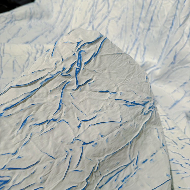 Abstract Frottage Print Sateen - White/Blue