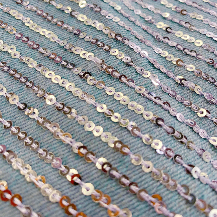 Sequin Embroidered Light Wash Denim - Powder Blue / Silver