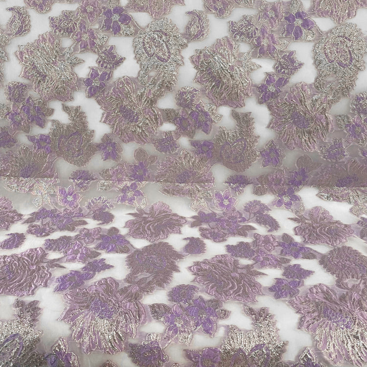 Metallic Floral Poly/Nylon/Lurex Brocade Organza - Pale Violet/Silver