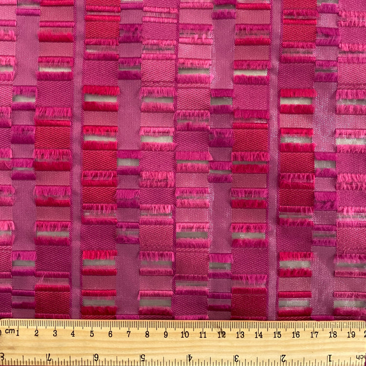 Rectangular Checkerboard Fringe Devore Organza - Fuchsia